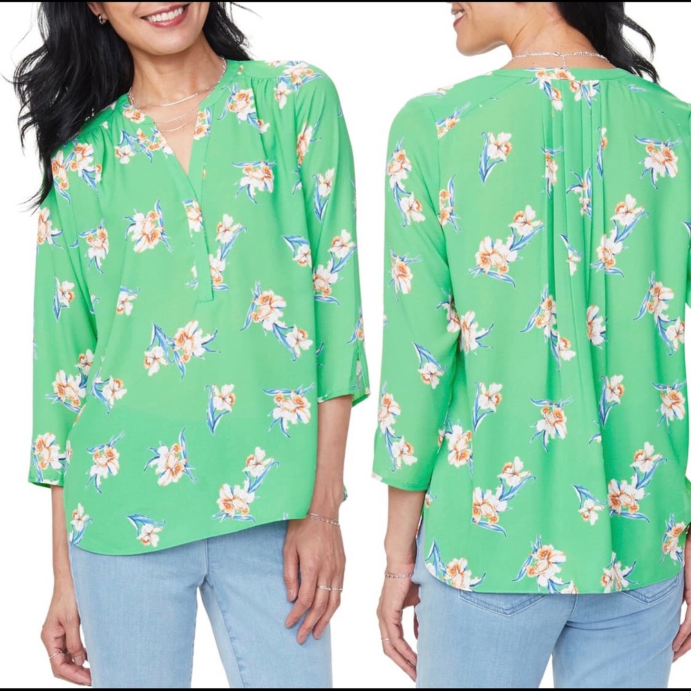 NYDJ Green Popover Blouse